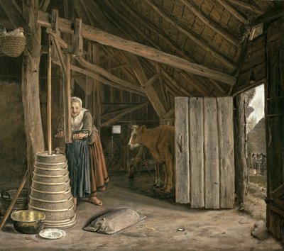 Barn Interior with a Maid Churning Butter by Govert Dircksz. Camphuysen